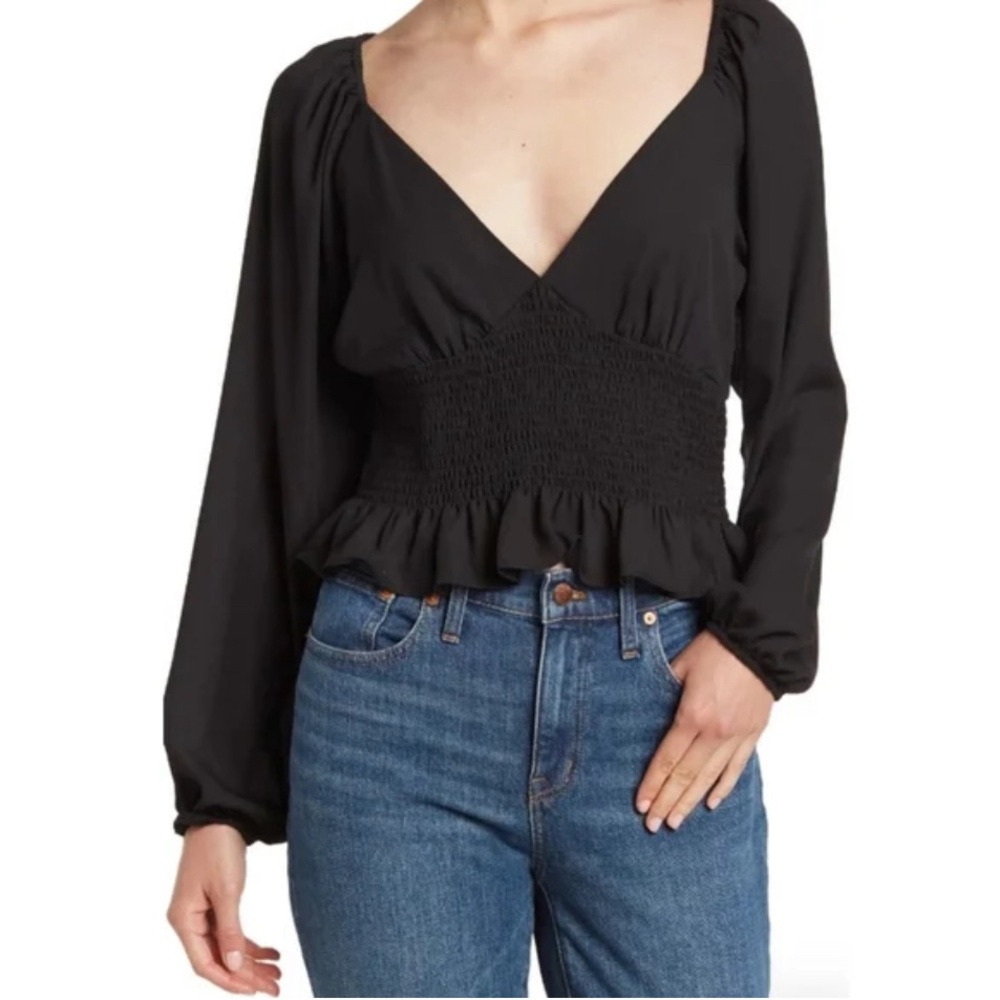 WAYF Smocked Waist Top | black | S